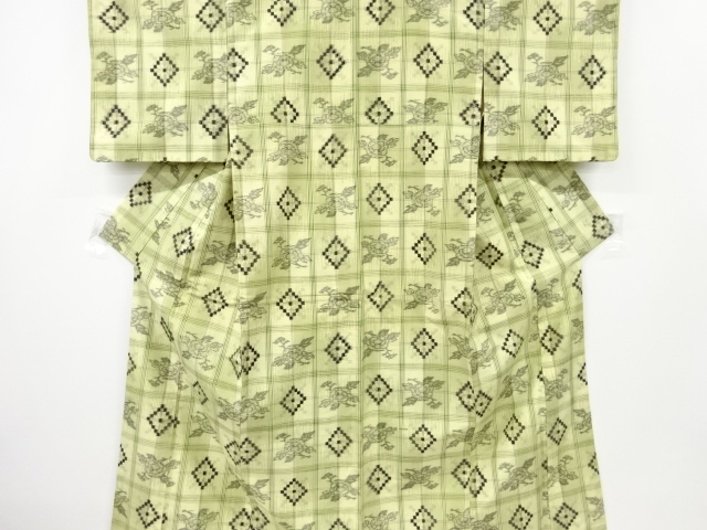 JAPANESE KIMONO / ANTIQUE KIMONO / SILK / TSUMUGI / WOVEN FLOWER